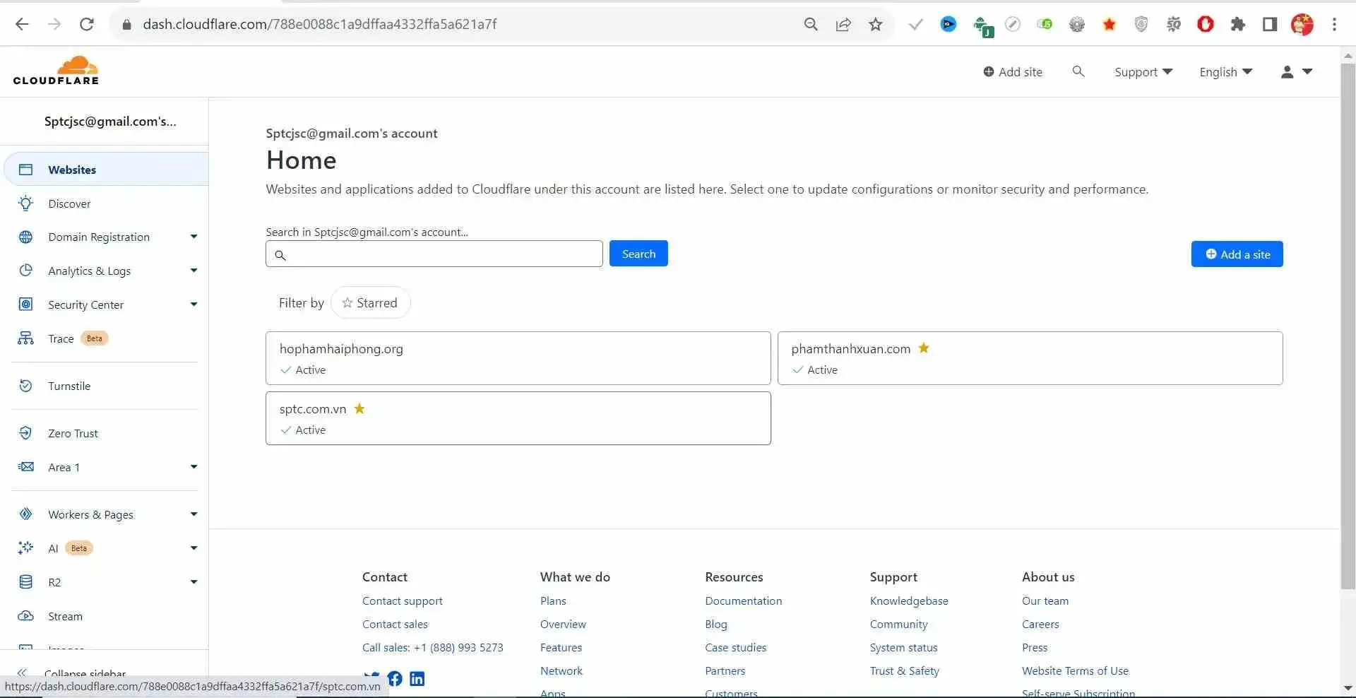 Trạng thái Active thông báo CloudFlare và tên miền của bạn đã được kết nối